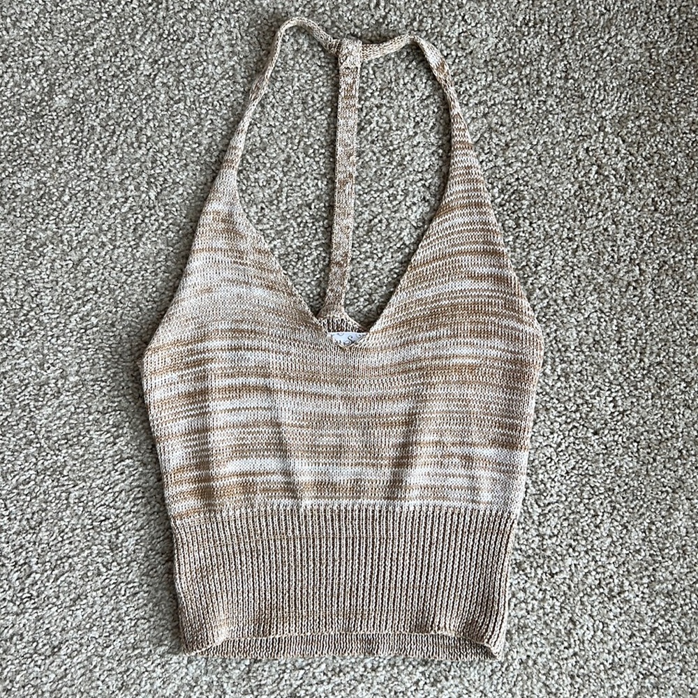 Tan and white knit tank top